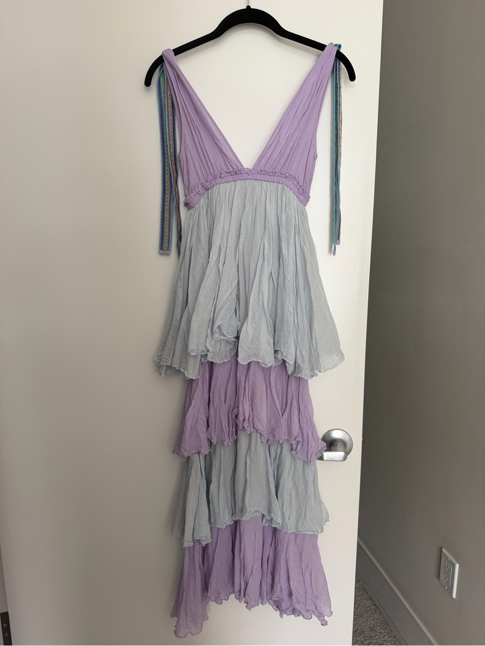 Pitusa Lavender and Light Gray Tiered Maxi Dress